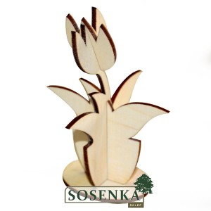 TULIPAN ze sklejki 3D ozdoba stojąca kwiat na podstawce 10cm