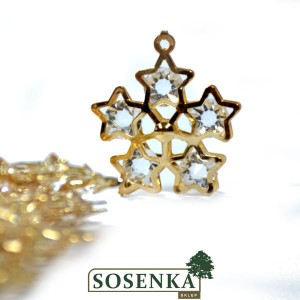 Śnieżynka metalowa z diamencikami Złote 2,7cm/24szt  