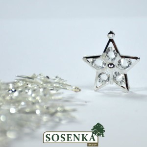 Gwiazdka metalowa z diamencikami Srebrna, 3cm/24szt 