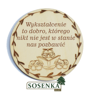 Podkładka pod kubek z grawerem dla nauczyciela - sowa i sówki, ze sklejki