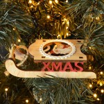 Drewniane sanki X-mas Mikołaj z Misiem 14cm