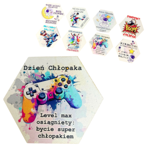 Magnes heksagon z nadrukiem uv Dzień Chłopaka, wzory do wyboru