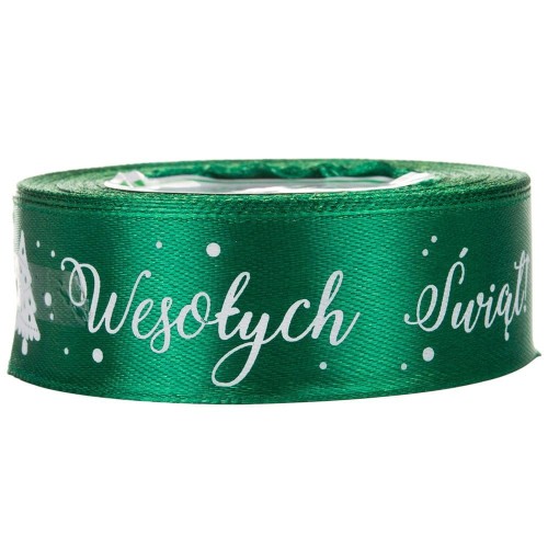 Tasiemka wesołych świąt zielona 25mm.jpg