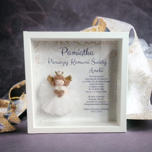 Ramka 3D kwadrat upominek I Komunia prezent dla dziecka anioł księżniczka 