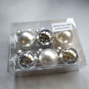 Bombki szklane z zawieszką 3,5cm/6szt BOX SREBRNE