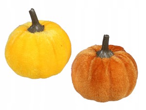Dynie welurowe żółta pomarańczowa owoce halloween stroik zestaw 2 szt.