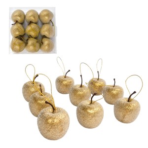 Rajskie jabłuszka jabłko oszronione cukrowe złote duże 4cm/9szt z zawieszką