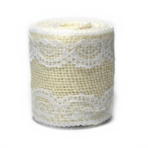 Wstążka jutowa BIAŁA z koronką 6CM/1,8M 